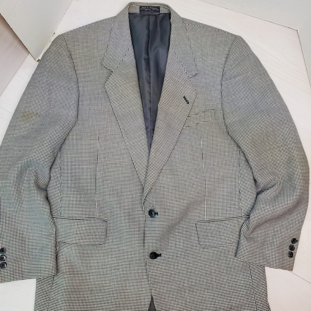 Jeffrey Banks Mens Houndstooth‎ Blazer Black White Wool Blend  42R Dark Academia